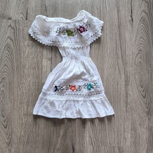 White Floral Embroidered Kids Dress